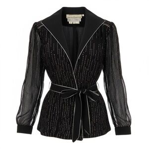 Vintage 1970s Janice Wainwright Back Street Sheer Crystal Evening Jacket Blouse